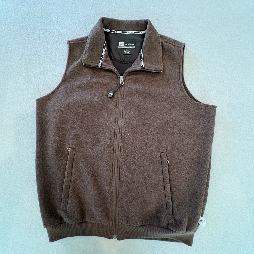 Jos. A. Bank Leadbetter Golf Vest Men's Medium Brown Full Zip Fleece Sleeveless